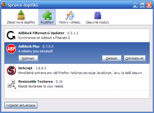 moje rozsireni ve firefoxu